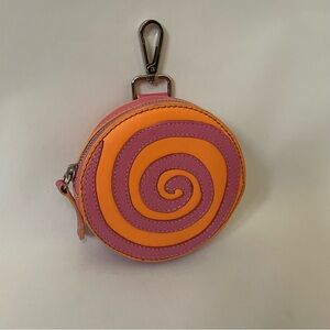 Fluevog Kitty Round Clip On Leather Pouch Pink Orange Spiral Bag Charm